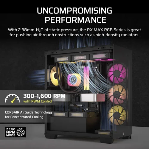 CORSAIR iCUE LINK RX140MAX RGB 140mm Cabinet Fan - Black (Dual Pack)